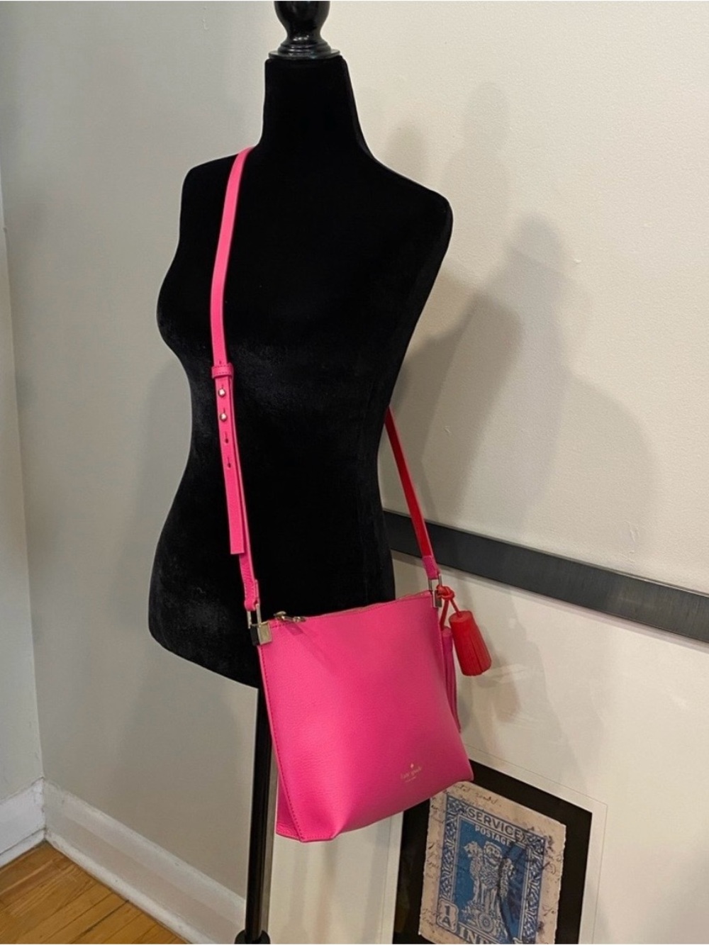 Kate Spade Hot Pink Crossbody Bag with Red Tassels
